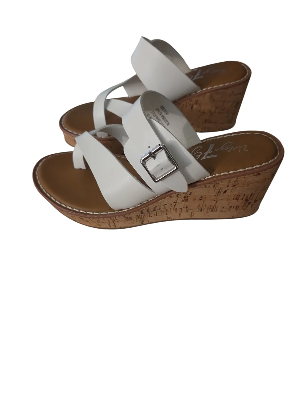 Women's White Cork Wedge Slide Sandals — Strappy Platform Comfort